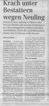 Zeitungsbericht in der Tiroler Tageszeitung über die Bestattung Unschwarz